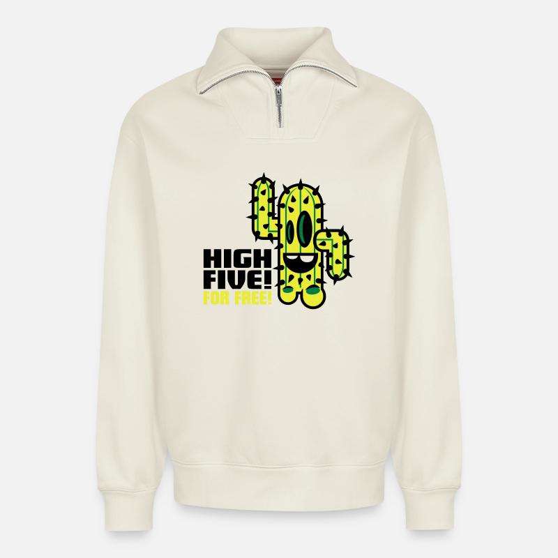 kaktus comic - Relaxed Unisex Organic Half Zip Sweatshirt – von SPREAD - Naturweiß
