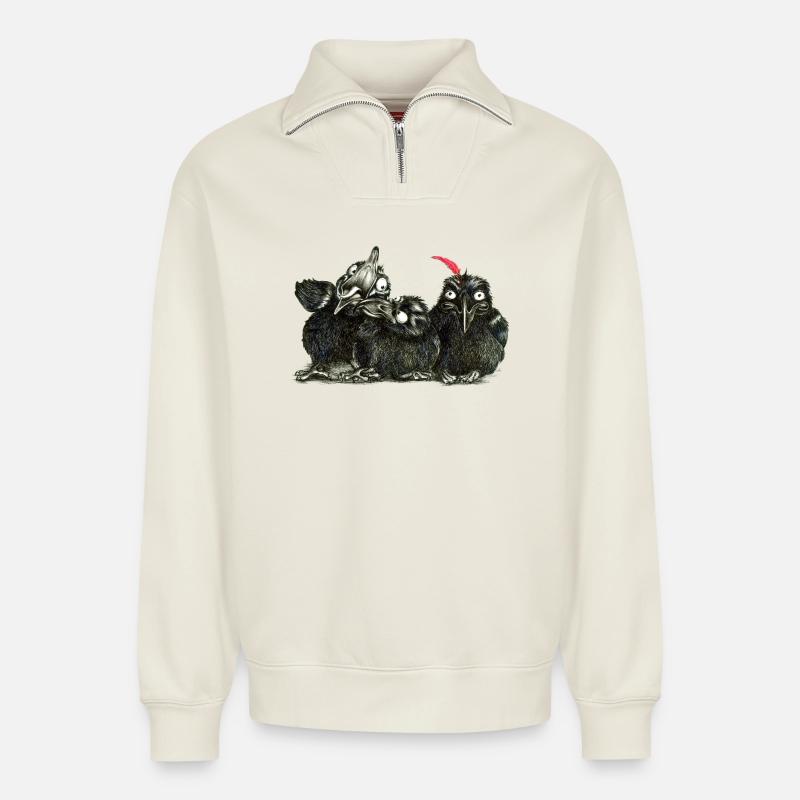 drei junge freche kraehen - Relaxed Unisex Organic Half Zip Sweatshirt – von SPREAD - Naturweiß