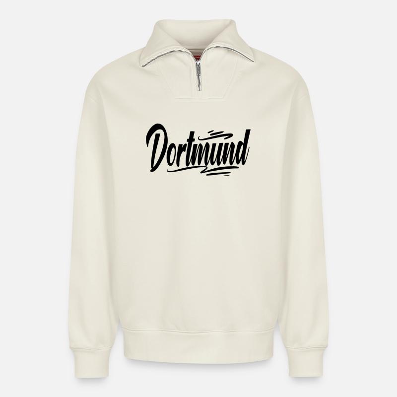 Dortmund - Relaxed Unisex Organic Half Zip Sweatshirt – von SPREAD - Naturweiß