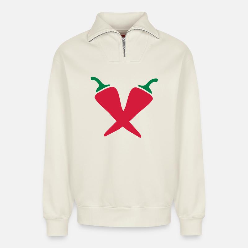 Chili - Relaxed Unisex Organic Half Zip Sweatshirt – von SPREAD - Naturweiß
