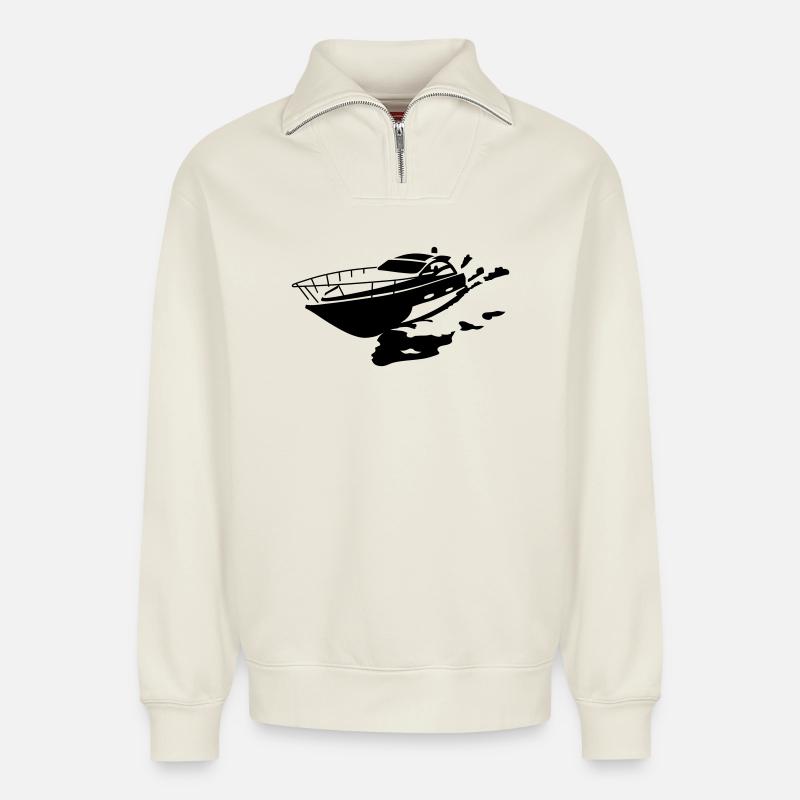 Motorboot - Relaxed Unisex Organic Half Zip Sweatshirt – von SPREAD - Naturweiß