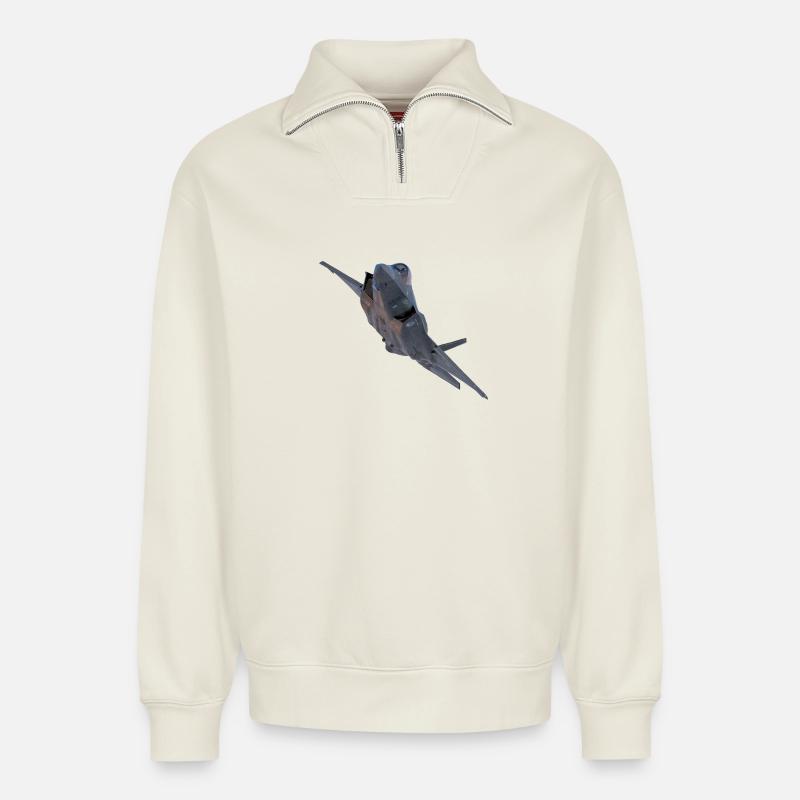 F-35 - Relaxed Unisex Organic Half Zip Sweatshirt – von SPREAD - Naturweiß