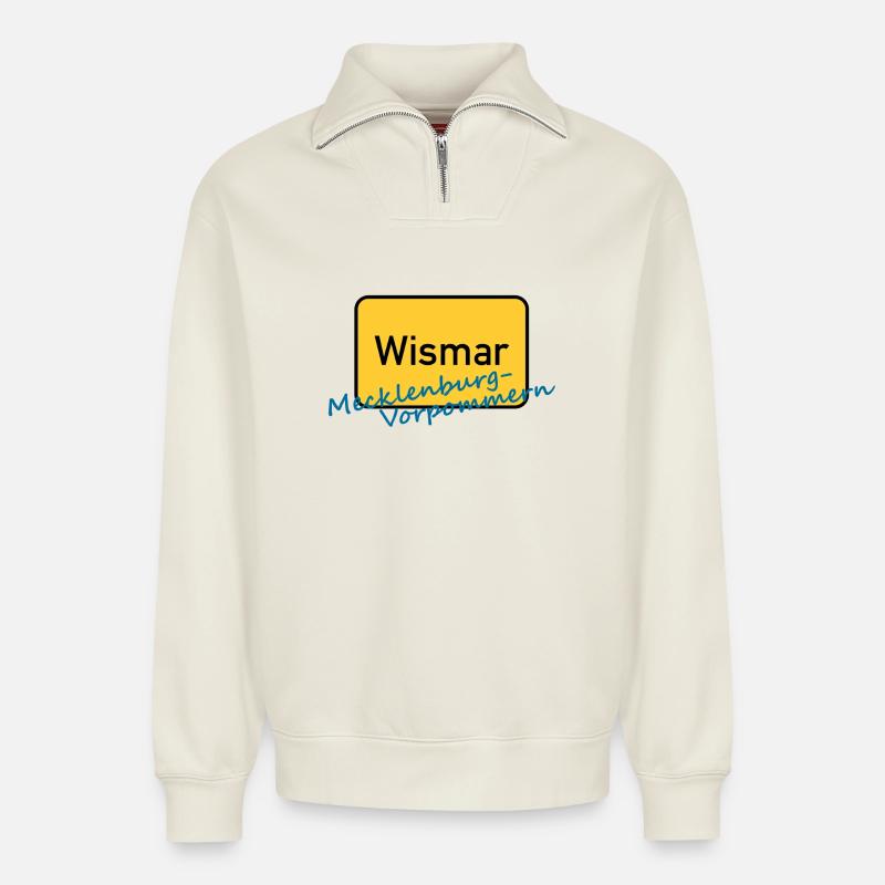 WISMAR - Relaxed Unisex Organic Half Zip Sweatshirt – von SPREAD - Naturweiß