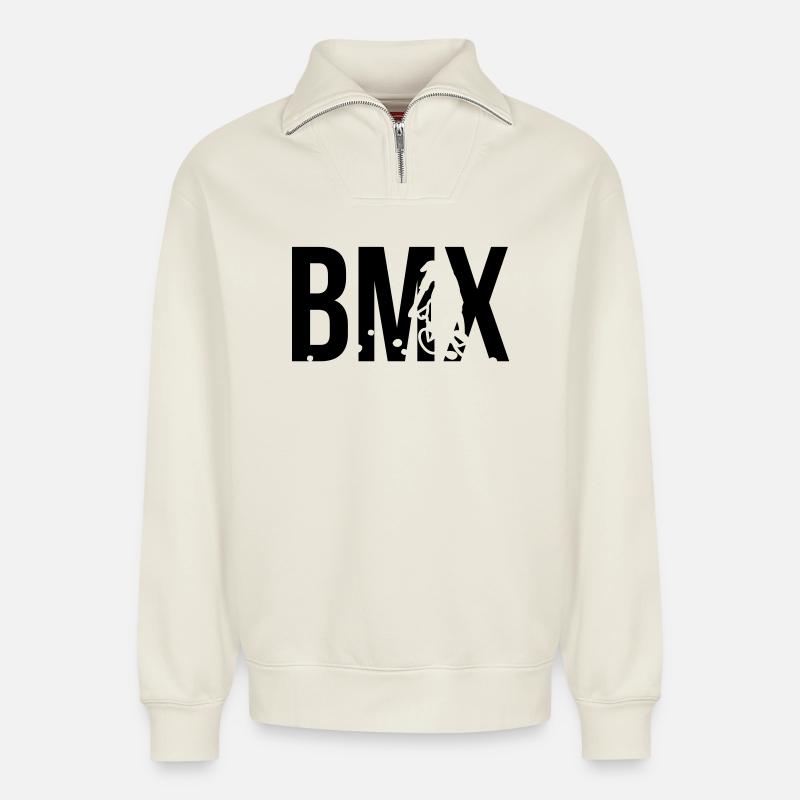 bmx - Sweat unisexe décontracté en coton biologique à demi-zip – de SPREAD - blanc cassé