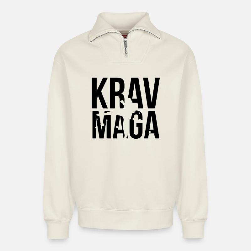 krav maga - Relaxed Unisex Organic Half Zip Sweatshirt – von SPREAD - Naturweiß