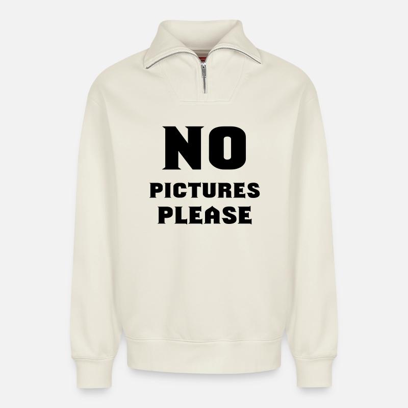 no pictures please - Relaxed Unisex Organic Half Zip Sweatshirt – von SPREAD - Naturweiß