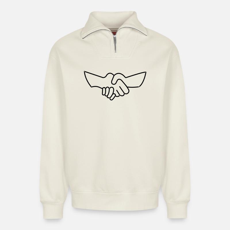 Serrer la main - © roil - Sweat unisexe décontracté en coton biologique à demi-zip – de SPREAD - blanc cassé