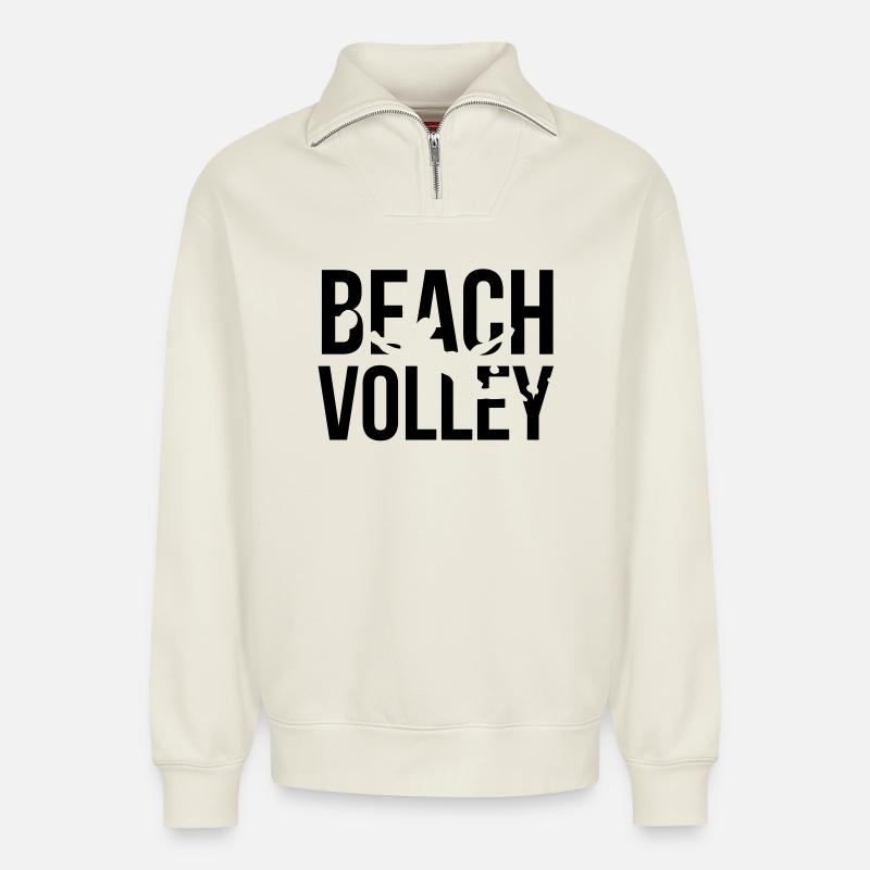 beach volley - Relaxed Unisex Organic Half Zip Sweatshirt – by SPREAD - off white