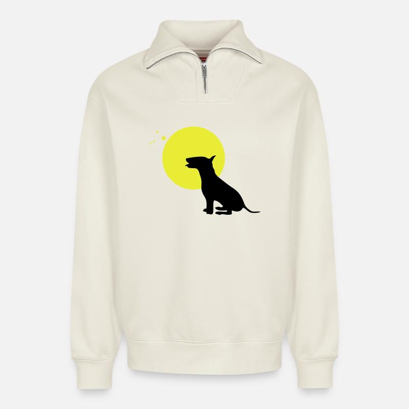 Mondsilhouette Hundedesign - Relaxed Unisex Organic Half Zip Sweatshirt – von SPREAD - Naturweiß