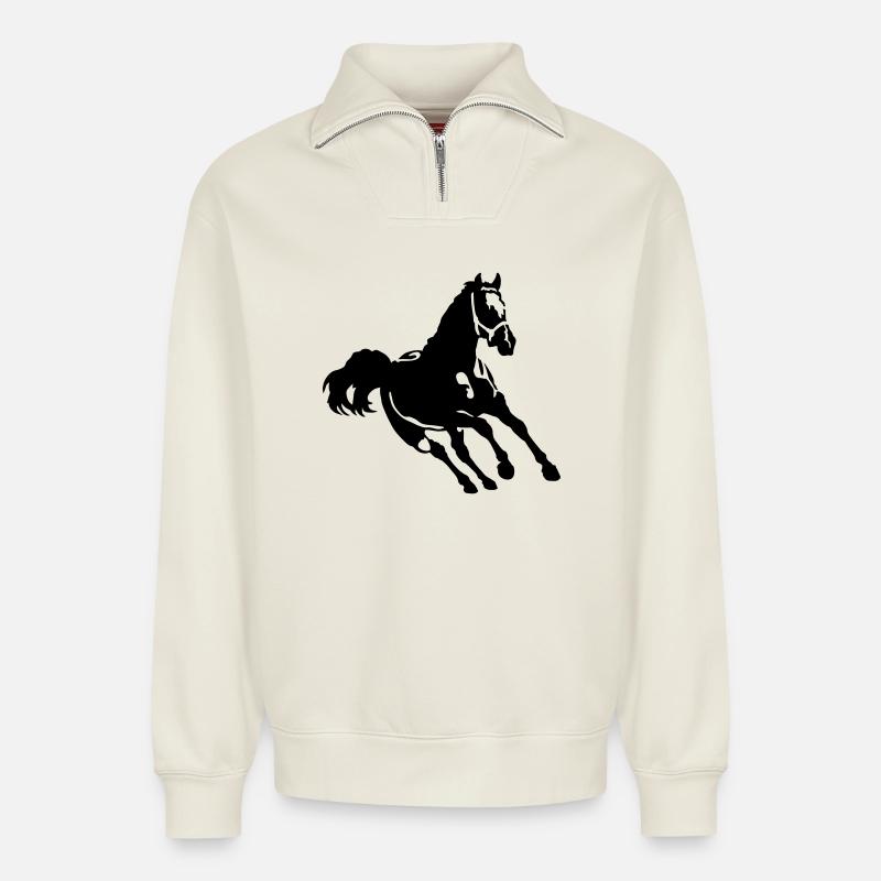 Pferd - Relaxed Unisex Organic Half Zip Sweatshirt – by SPREAD - off white