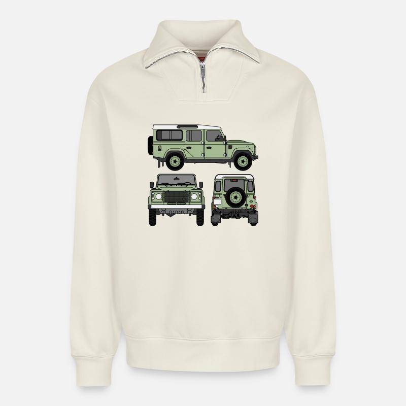 Defender 110 - Sides - Relaxed Unisex Organic Half Zip Sweatshirt – by SPREAD - off white