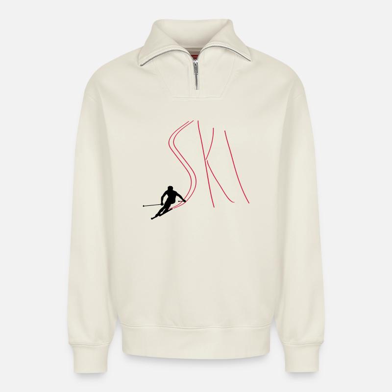 Ski - Relaxed Unisex Organic Half Zip Sweatshirt – von SPREAD - Naturweiß