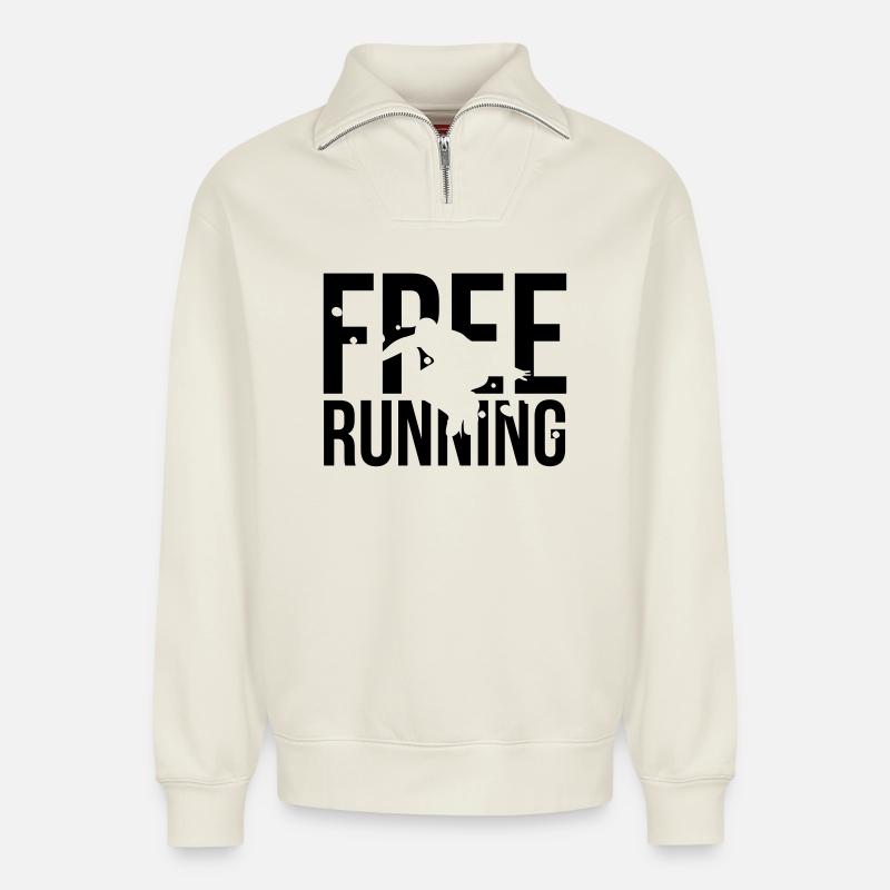 free running - Relaxed Unisex Organic Half Zip Sweatshirt – von SPREAD - Naturweiß