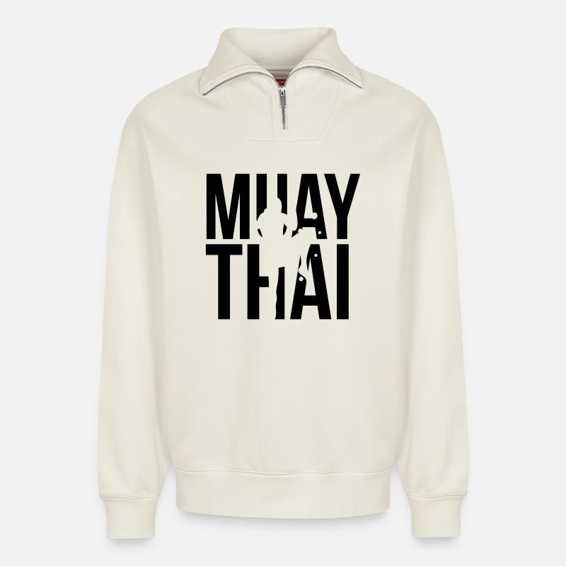 muay thai - Relaxed Unisex Organic Half Zip Sweatshirt – by SPREAD - off white