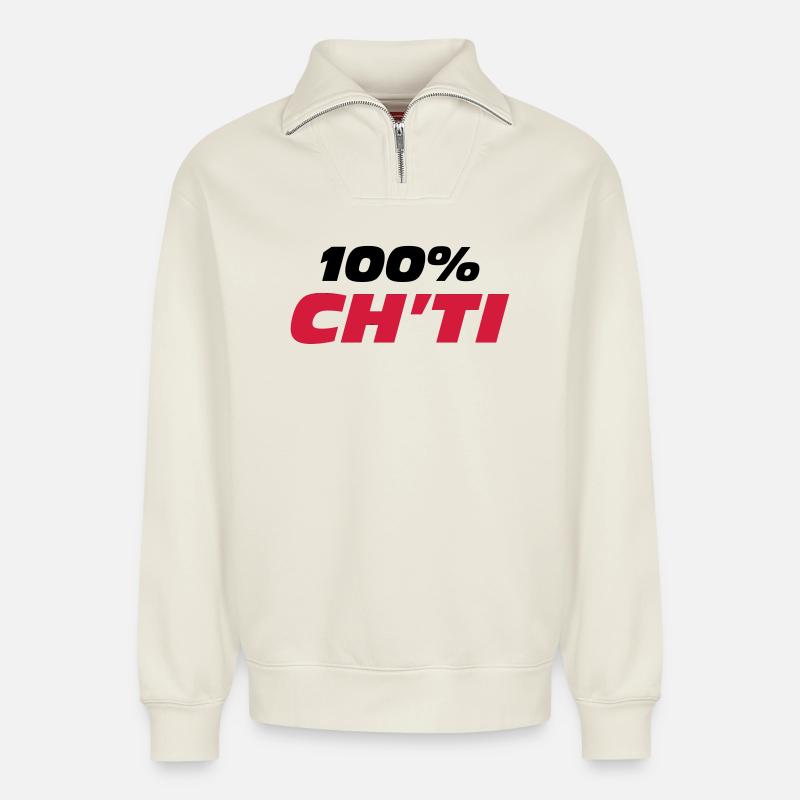 100% Ch'ti - Relaxed Unisex Organic Half Zip Sweatshirt – von SPREAD - Naturweiß