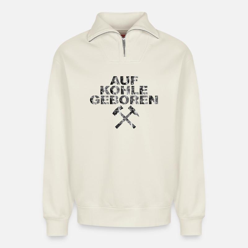 AUF KOHLE GEBOREN - Relaxed Unisex Organic Half Zip Sweatshirt – von SPREAD - Naturweiß
