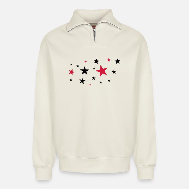 Sterne - Relaxed Unisex Organic Half Zip Sweatshirt – von SPREAD - Naturweiß