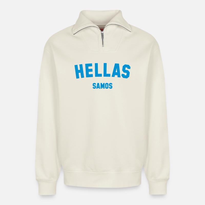 SAMOS Greece Griechenland - Relaxed Unisex Organic Half Zip Sweatshirt – von SPREAD - Naturweiß