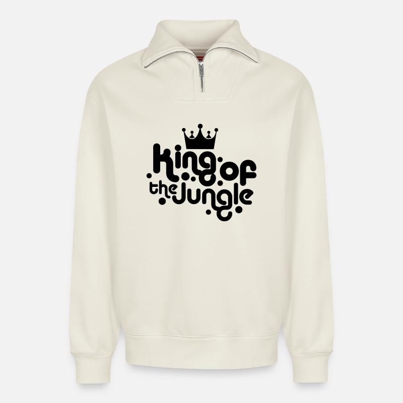 roi de la jungle - Sweat unisexe décontracté en coton biologique à demi-zip – de SPREAD - blanc cassé