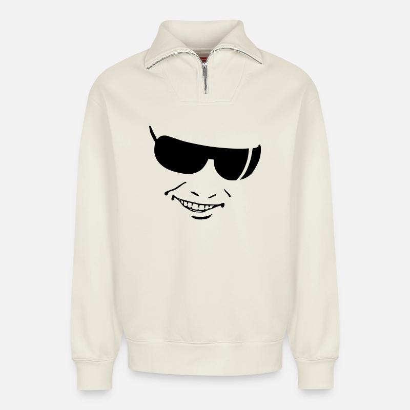 smile - Relaxed Unisex Organic Half Zip Sweatshirt – by SPREAD - off white