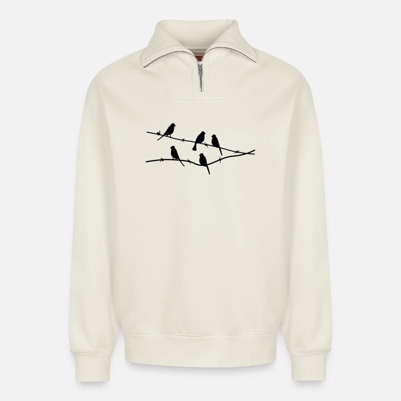 birds - Relaxed Unisex Organic Half Zip Sweatshirt – by SPREAD - off white