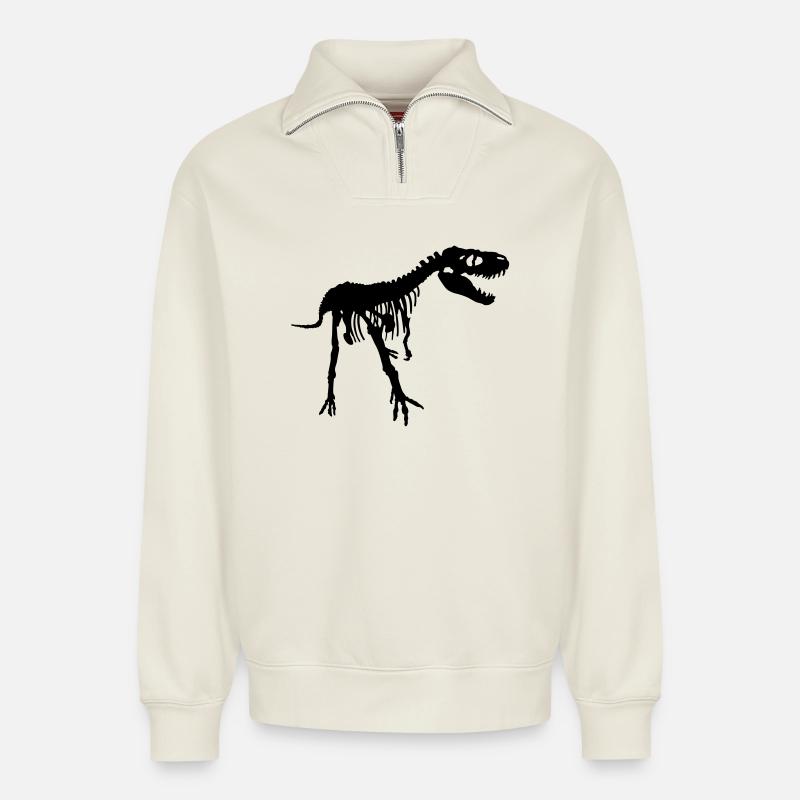 dino - Sweat unisexe décontracté en coton biologique à demi-zip – de SPREAD - blanc cassé