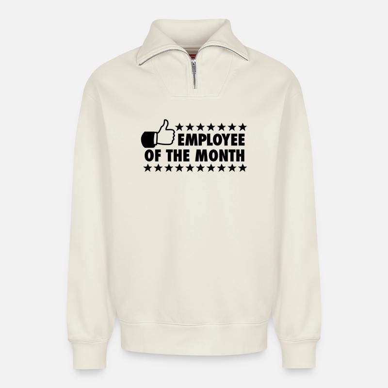 Employé du mois - Sweat unisexe décontracté en coton biologique à demi-zip – de SPREAD - blanc cassé