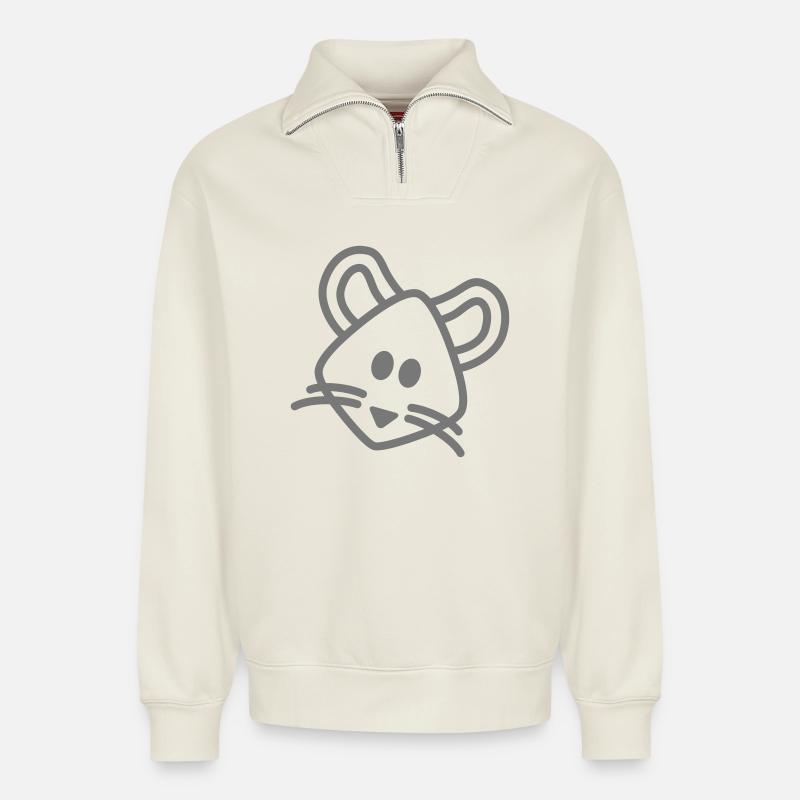 mouse Maus Mäuschen - Relaxed Unisex Organic Half Zip Sweatshirt – von SPREAD - Naturweiß