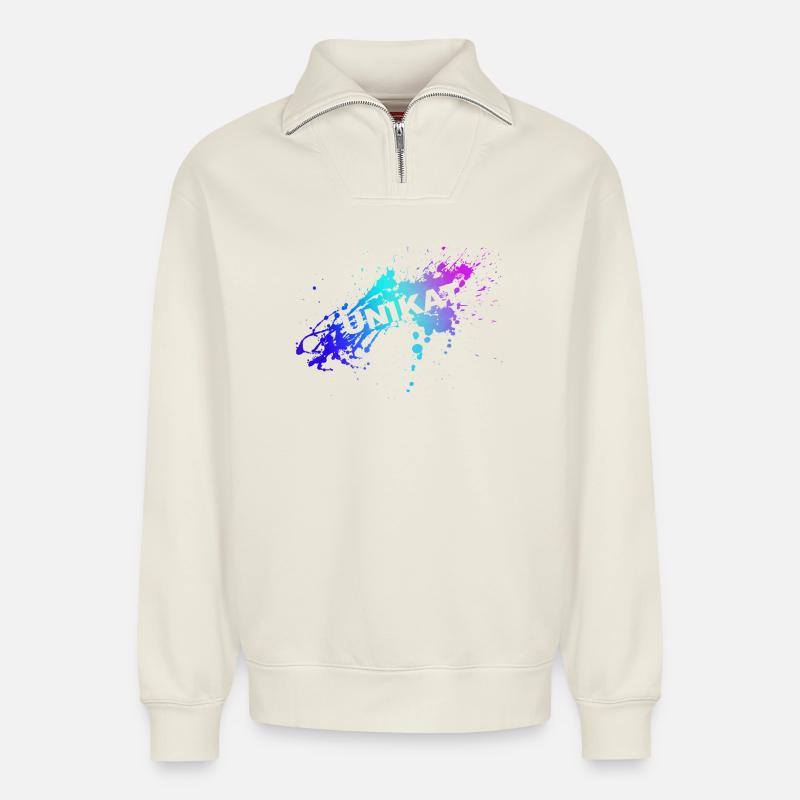 UNIQUE - Relaxed Unisex Organic Half Zip Sweatshirt – by SPREAD - off white