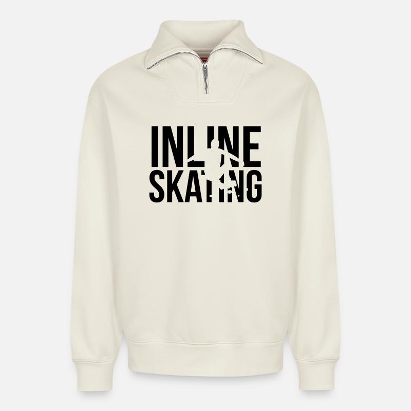 inline skating - Relaxed Unisex Organic Half Zip Sweatshirt – von SPREAD - Naturweiß