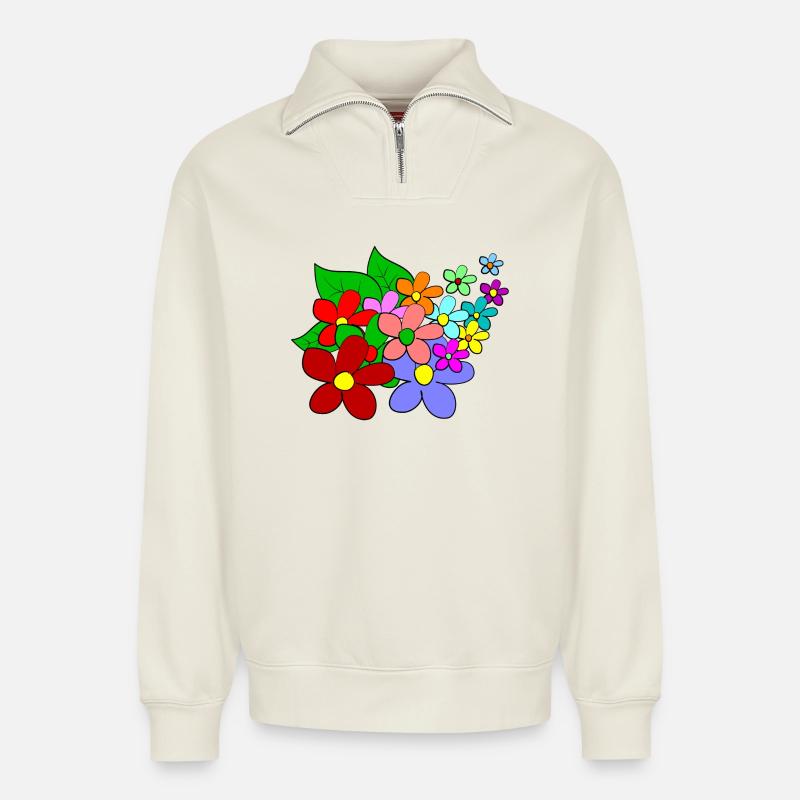 Blumen - Relaxed Unisex Organic Half Zip Sweatshirt – von SPREAD - Naturweiß