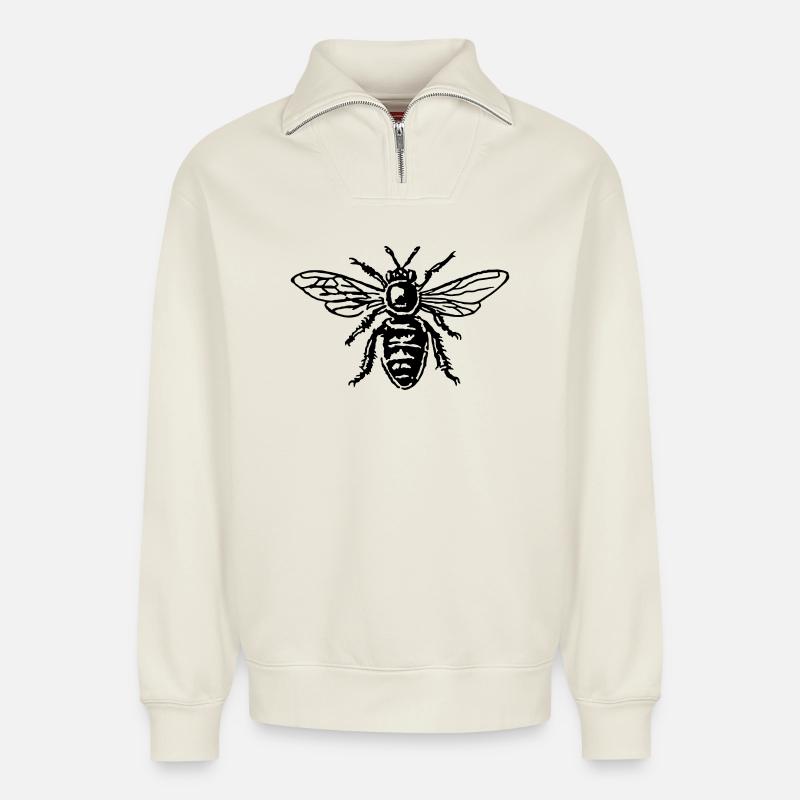Biene - Relaxed Unisex Organic Half Zip Sweatshirt – von SPREAD - Naturweiß