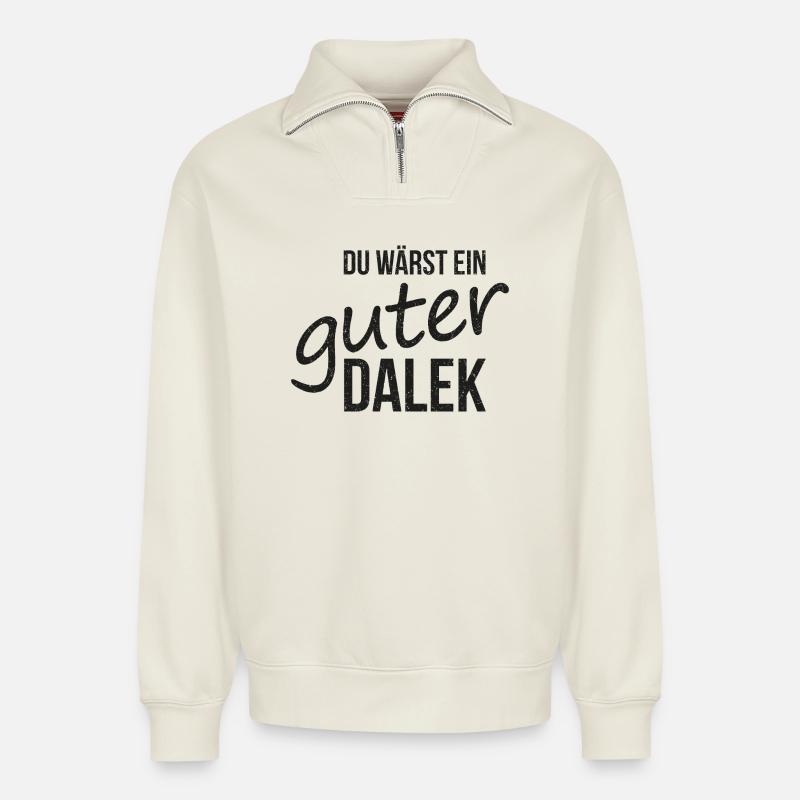 Dalek - Relaxed Unisex Organic Half Zip Sweatshirt – von SPREAD - Naturweiß