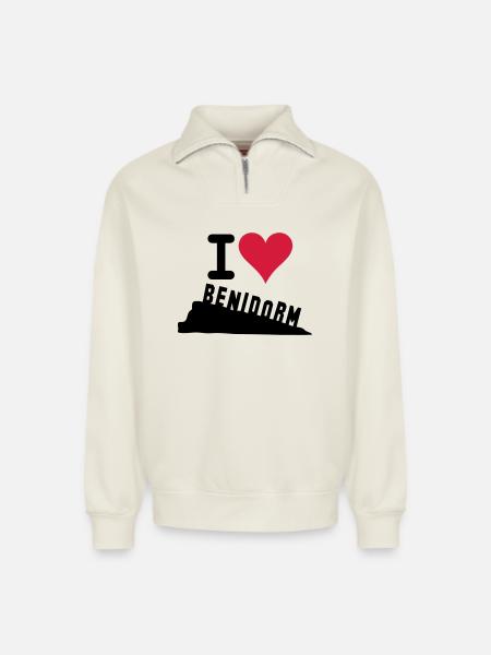 Crimson Heart Love Typography - Relaxed Unisex Organic Half Zip Sweatshirt – by SPREAD - off white