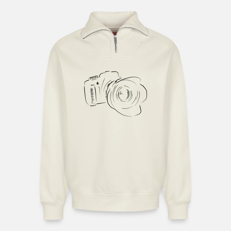 caméra - Sweat unisexe décontracté en coton biologique à demi-zip – de SPREAD - blanc cassé