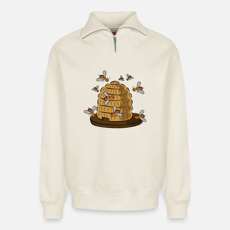 beehive - Relaxed Unisex Organic Half Zip Sweatshirt – by SPREAD - off white