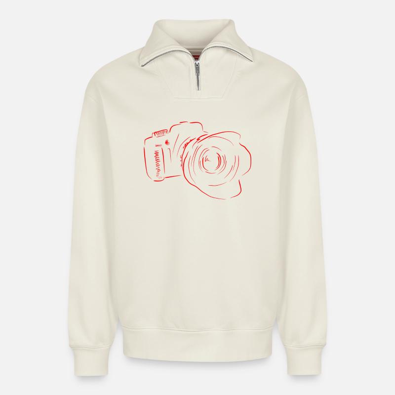kamera - Relaxed Unisex Organic Half Zip Sweatshirt – von SPREAD - Naturweiß