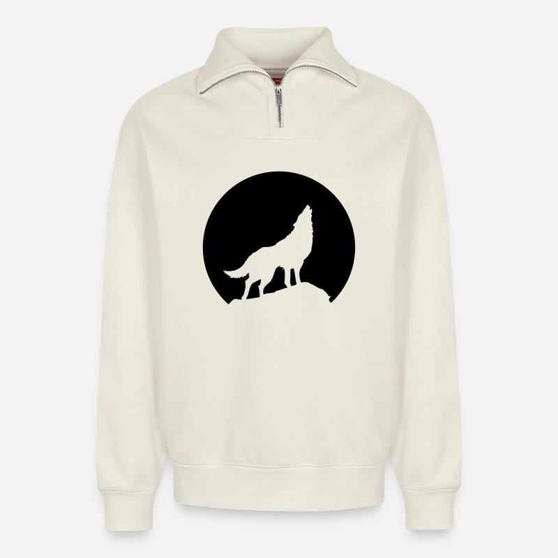 Wolf - Relaxed Unisex Organic Half Zip Sweatshirt – by SPREAD - off white