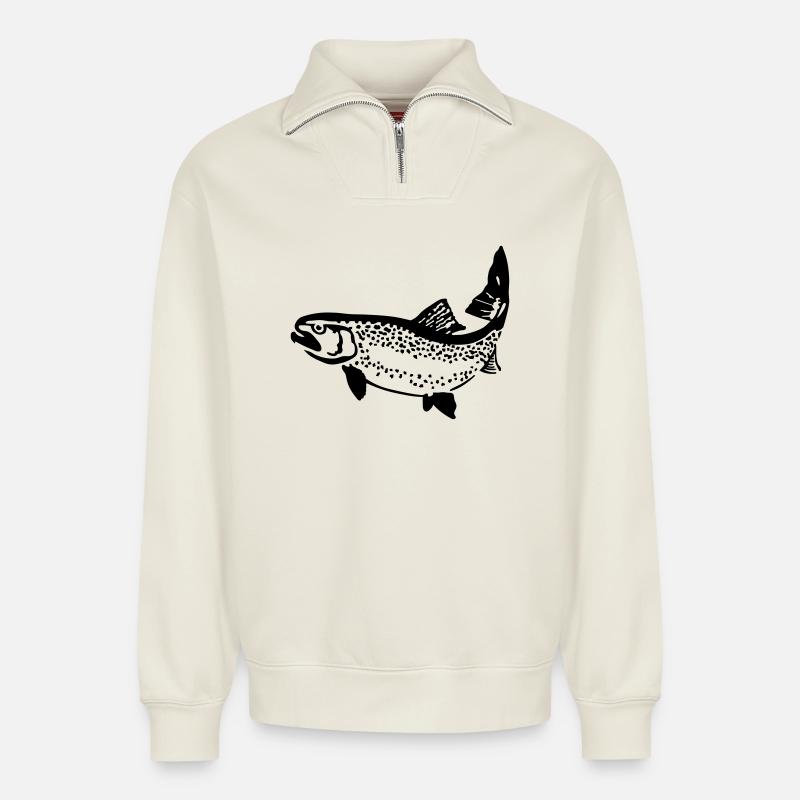 Forelle - Relaxed Unisex Organic Half Zip Sweatshirt – von SPREAD - Naturweiß