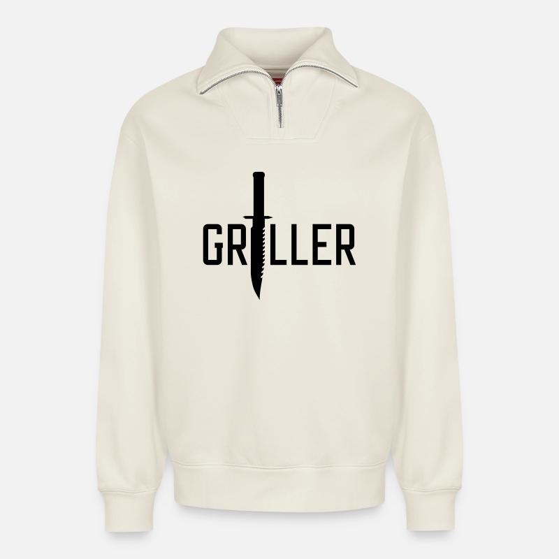 Griller - Relaxed Unisex Organic Half Zip Sweatshirt – von SPREAD - Naturweiß
