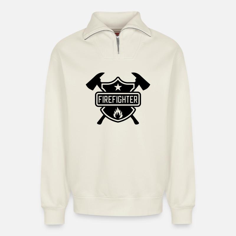 Firefighter - Relaxed Unisex Organic Half Zip Sweatshirt – von SPREAD - Naturweiß