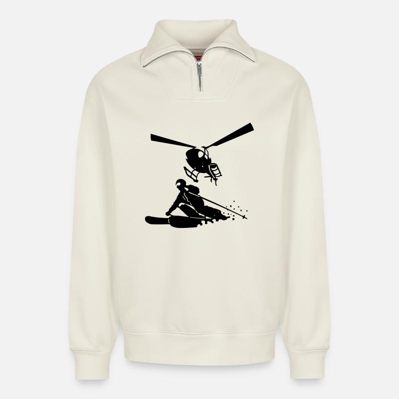 Heliskiing - Relaxed Unisex Organic Half Zip Sweatshirt – von SPREAD - Naturweiß