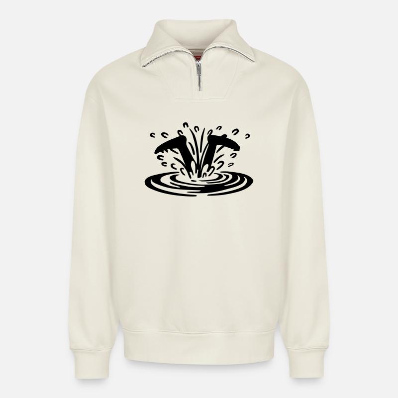Plongeur - Sweat unisexe décontracté en coton biologique à demi-zip – de SPREAD - blanc cassé