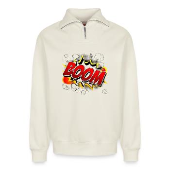 Boom Comic Grafik - Relaxed Unisex Organic Half Zip Sweatshirt – von SPREAD - Naturweiß - Vorne