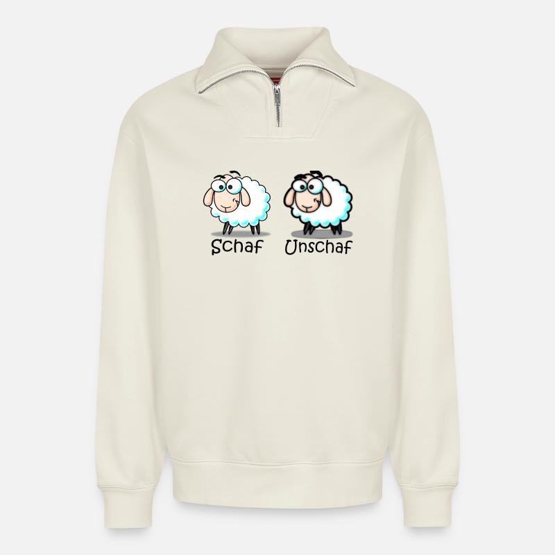 Schaf - Relaxed Unisex Organic Half Zip Sweatshirt – von SPREAD - Naturweiß