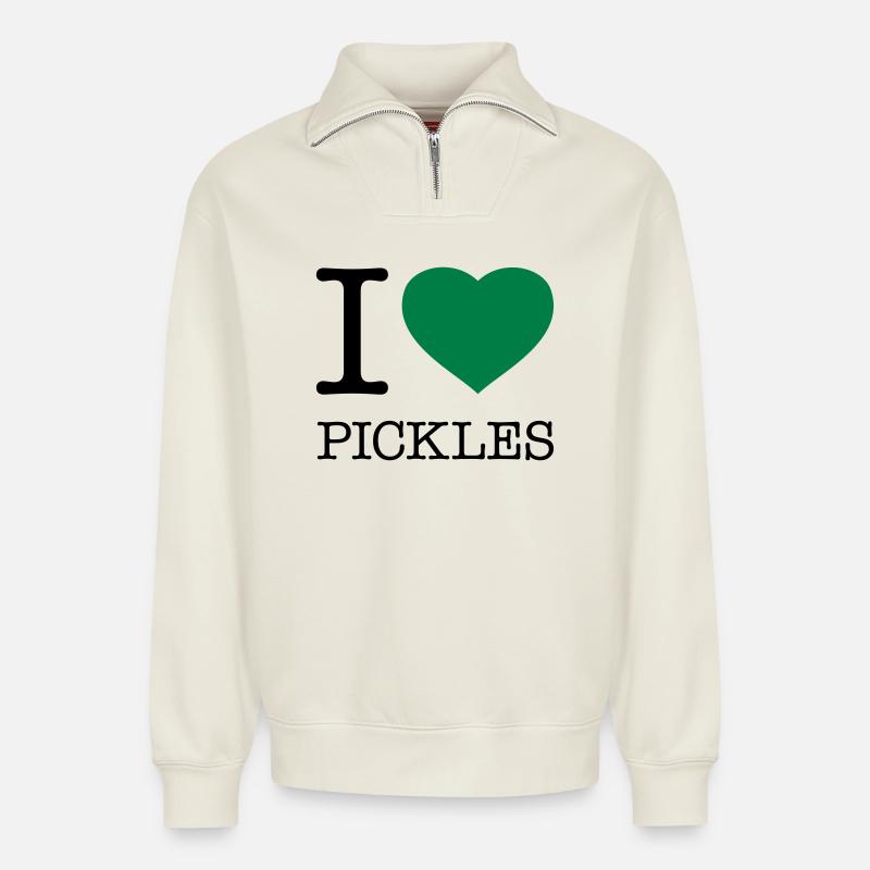 I LOVE PICKLES - Relaxed Unisex Organic Half Zip Sweatshirt – von SPREAD - Naturweiß