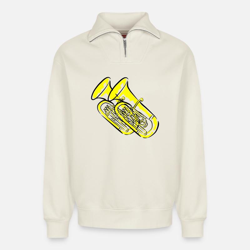 Tuba Blasmusiker - Relaxed Unisex Organic Half Zip Sweatshirt – von SPREAD - Naturweiß