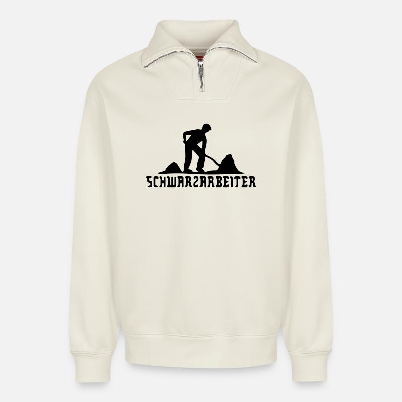 Schwarzarbeiter - Relaxed Unisex Organic Half Zip Sweatshirt – von SPREAD - Naturweiß
