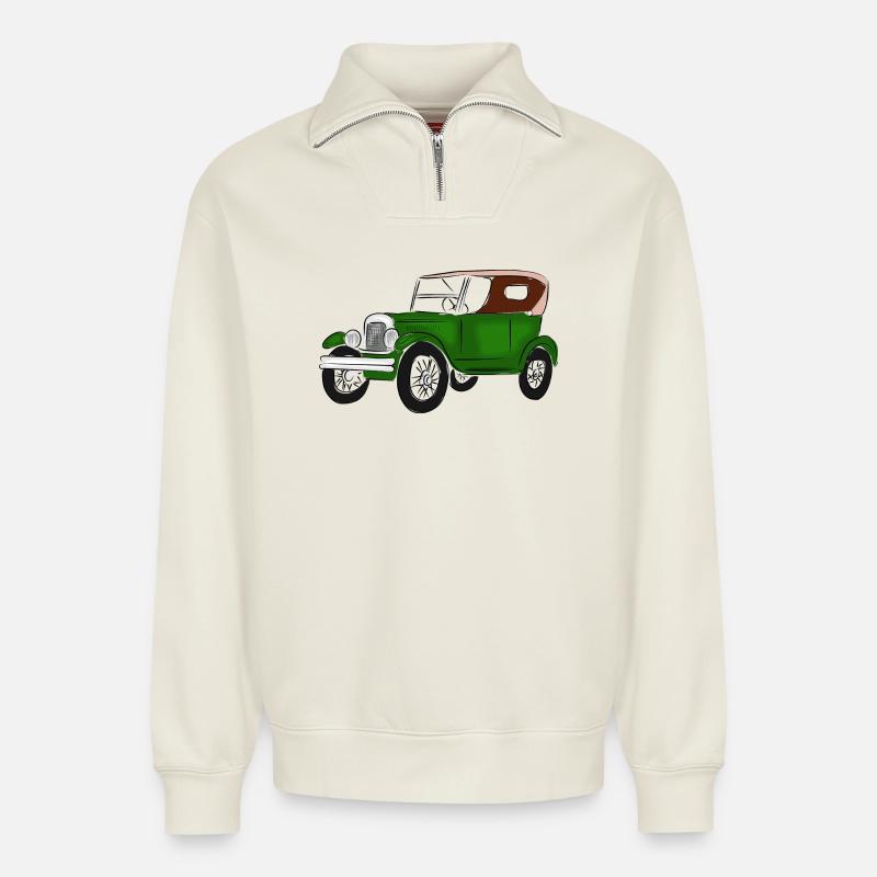 Oldtimerfarbenfroh, - Relaxed Unisex Organic Half Zip Sweatshirt – von SPREAD - Naturweiß