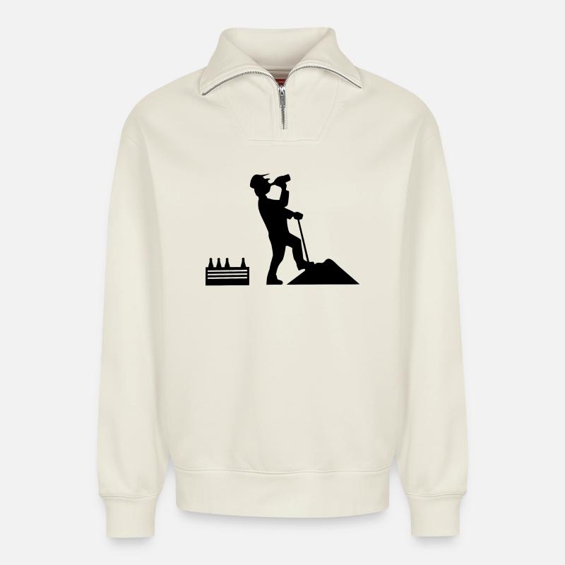 Construction worker - Relaxed Unisex Organic Half Zip Sweatshirt – by SPREAD - off white